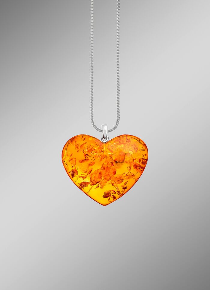 Gro&szlig;er Herz-Anh&auml;nger mit echt Bernstein 