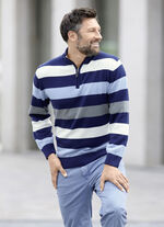 Gestreifter Troyer mit kurzem Reißverschluss MARINE-BLEU-ECRU