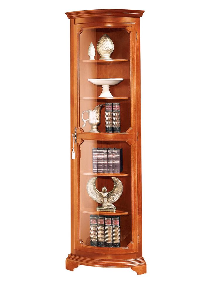 Teilmassive Eckvitrine mit gebogenen Glastüren mit Schloss KIRSCHBAUM