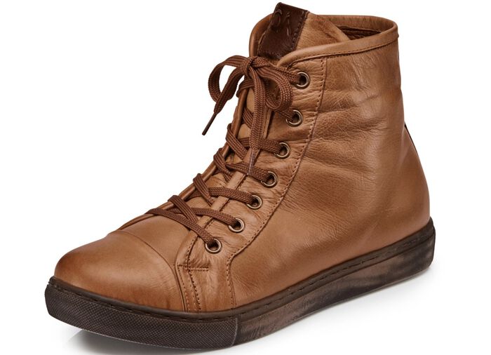 Andrea Conti, klassiche Damen-Stiefeletten, Winterschuhe, mit herausnehmbarem Fu&szlig;bett COGNAC