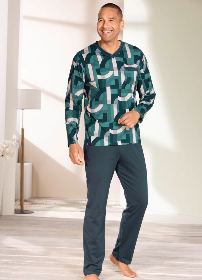 Schlafanzug mit V-Ausschnitt und Brusttasche 