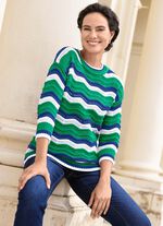 Pullover mit Wellen-Ringeldessin GR&Uuml;N-ROYALBLAU-WEISS