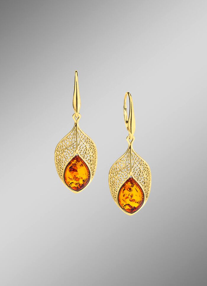 Vergoldete Ohrringe mit Bernstein 