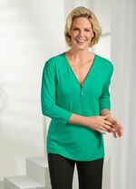 Shirt mit Rei&szlig;verschluss am V-Ausschnitt in 3 Farben GR&Uuml;N