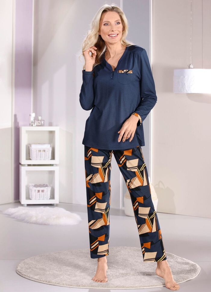 Laurina Schlafanzug mit dezenten Raffungen an der Schulternaht  