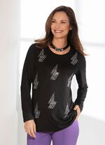 Exquisites Shirt mit effektvoller Pl&auml;ttchenzier in 2 Farben SCHWARZ