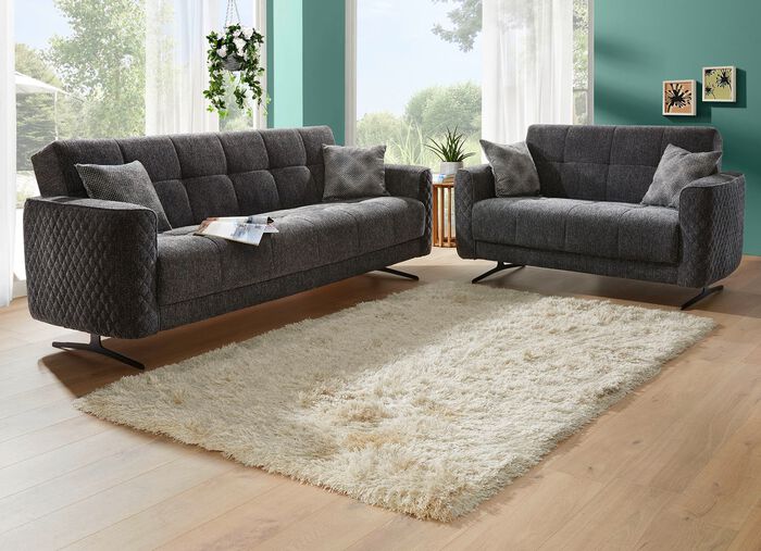 Polsterm&ouml;bel mit Bettfunktion und Dekokissen ANTHRAZIT