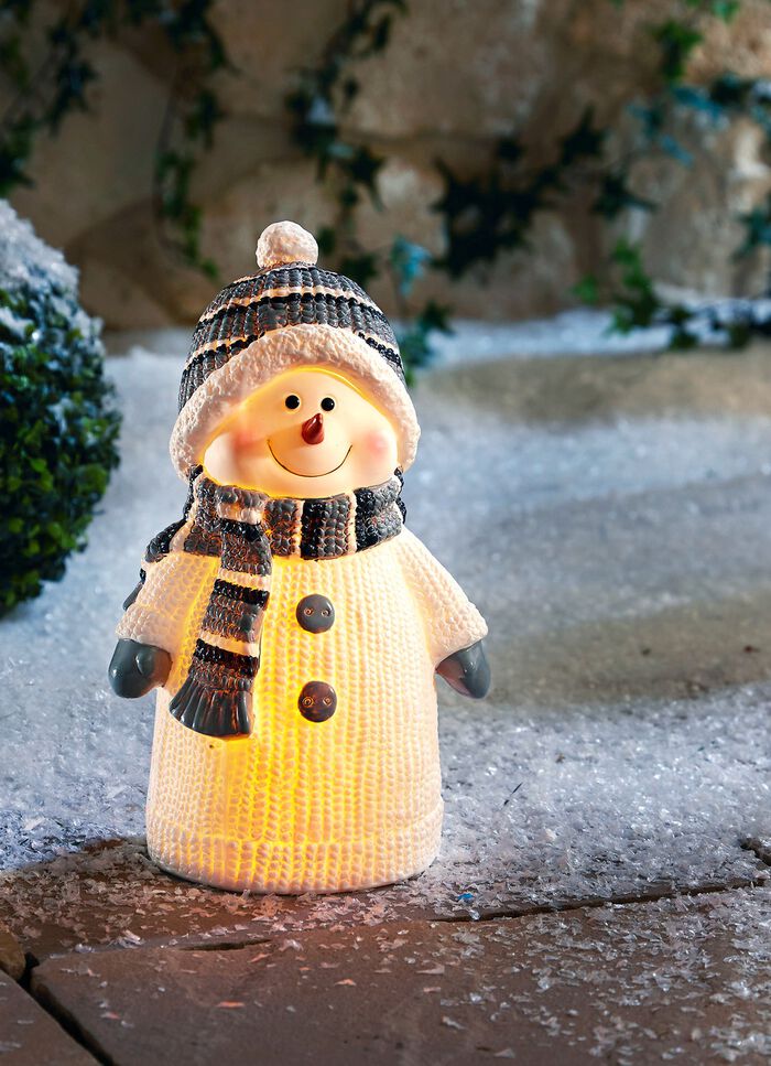 Schneemann, handbemalt, mit LED-Beleuchtung 