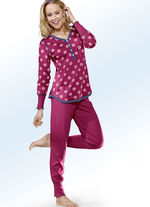 Schlafanzug, Langarm mit Knopfleiste und Bündchen HIMBEER-BUNT