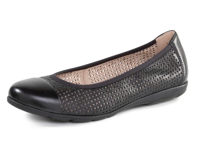 Caprice, sommerliche Damen-Ballerinas, Weite G, mit Gummizug SCHWARZ