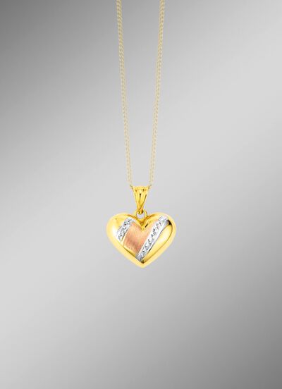 Diamantierter Herz-Anh&auml;nger in Tricolor 