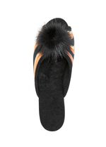 ELENA EDEN, schicke Damen-Pantoletten, Weite G, mit Kunstfellpompon BRAUN-SCHWARZ