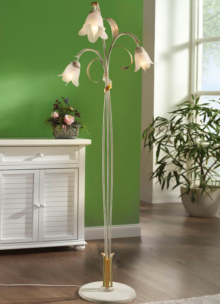 Stehleuchte mit bl&uuml;tenf&ouml;rmigen Lampenschirmen 