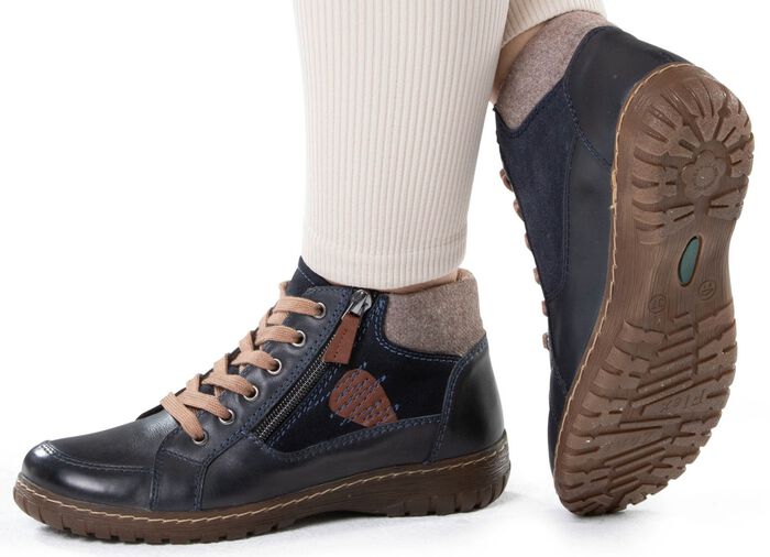 ELENA EDEN Schnür-Bootie aus Leder-Materialmix DUNKELBLAU-BRAUN