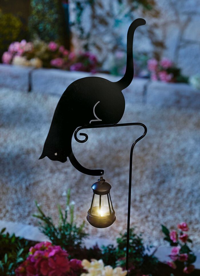 Solar-Gartenstecker Katze mit Laterne 