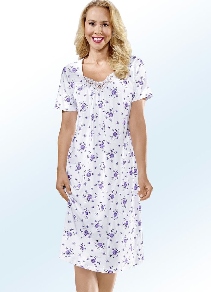 Zweierpack Nachthemden mit Rundhals und Alloverdessin 