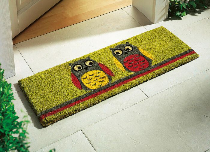 Fu&szlig;matte Eulen mit rutschhemmend beschichteter Vinyl-R&uuml;ckseite BUNT