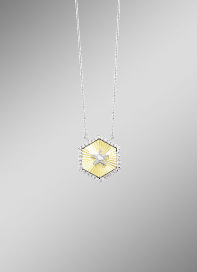 Halskette in Bicolor mit 1 Brillant und 36 Diamanten 