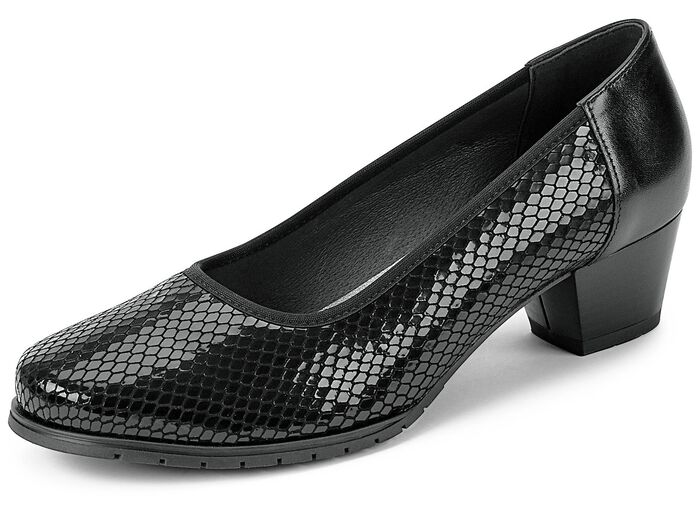 Pumps aus reptilgepr&auml;gtem Rind-Lackleder und Nappaleder SCHWARZ