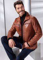 Lederkurzjacke mit Stehumlegekragen ANTIKCOGNAC