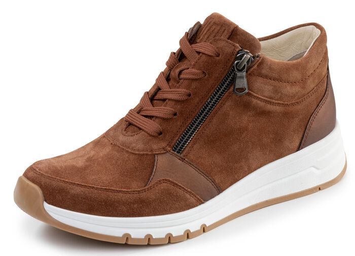 Waldl&auml;ufer, bequeme Damen-Boots, Weite H, mit herausnehmbarem Fu&szlig;bett COGNAC