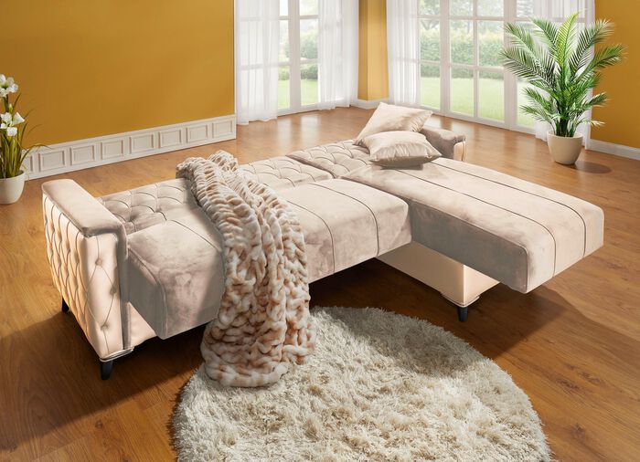 Polstermöbel mit Bettkasten und Liegefunktion CREME