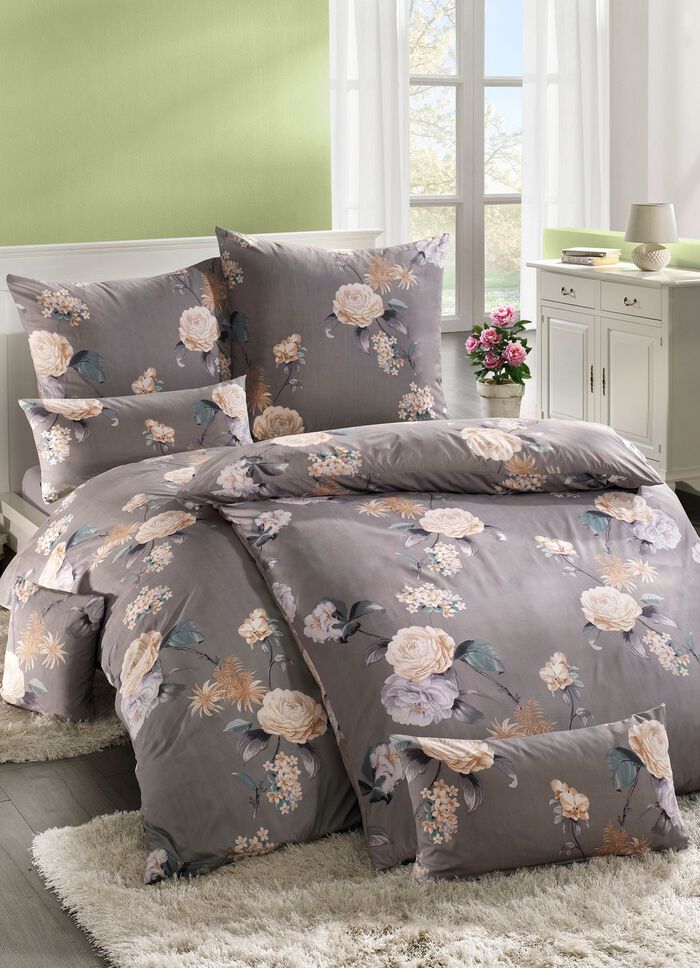 Microfaser Bettw&auml;sche-Garnitur mit Rei&szlig;verschluss GRAU