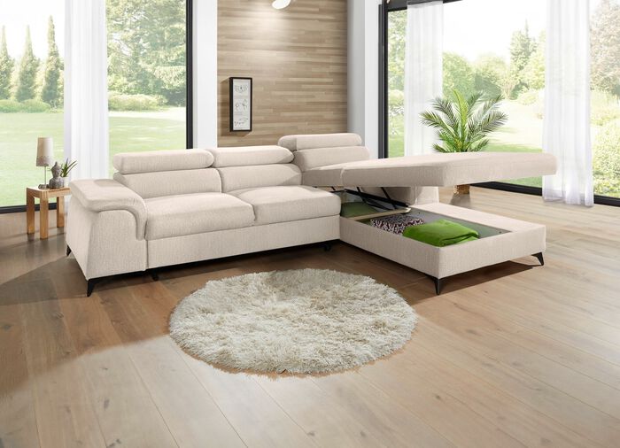 Polsterecke mit Bettfunktion und verstellbaren Kopfst&uuml;tzen 