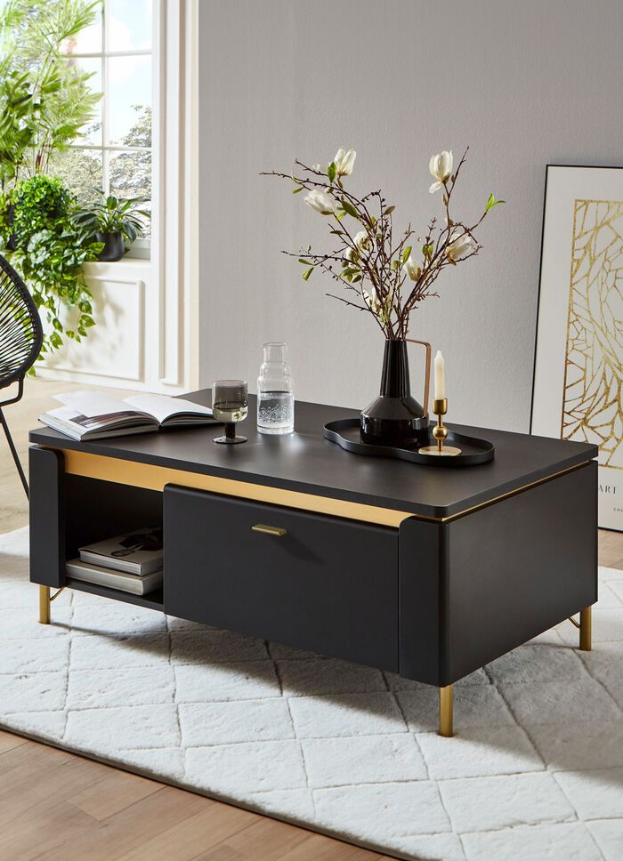 Couchtisch mit Schublade SCHWARZ-GOLD