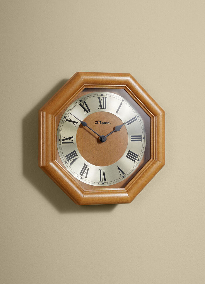 Hochwertige, achteckige Wanduhr EICHE