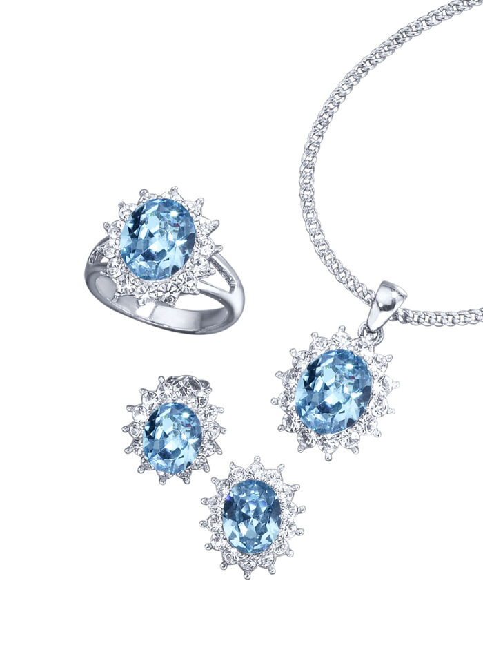 Schmuck-Set, 4-teilig mit Weißgoldauflage AQUAMARINBLAU