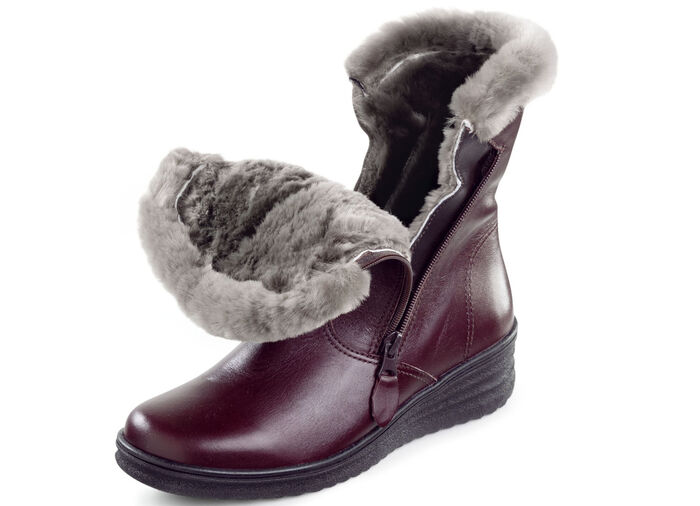 ELENA EDEN, gefütterte Damen-Stiefeletten, Winterschuhe, Weite H, mit Lammfell  BORDEAUX