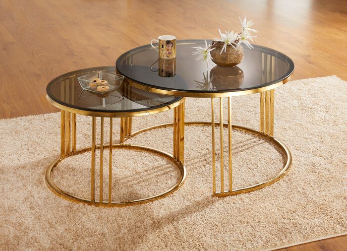 Beistelltisch-Set mit Tischplatten aus Rauchglas 