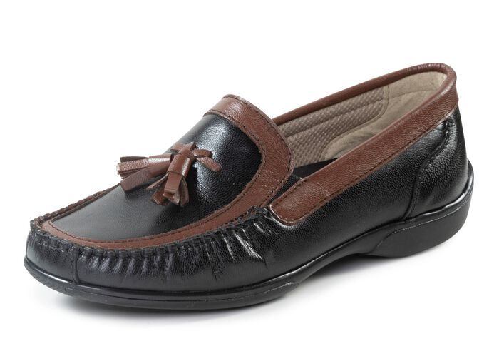 ELENA EDEN, klassische Damen-Slipper, mit herausnehmbarem Fußbett SCHWARZ-BRAUN