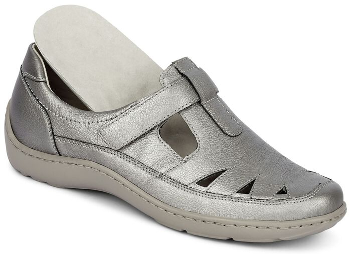 Waldläufer, bequeme Damen-Slipper, Weite H, mit herausnehmbarem Fußbett SILBERGRAU