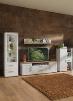Wohnwand mit LED-Beleuchtung WEISS-EICHE