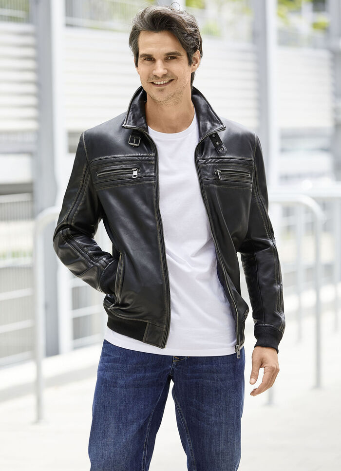 Lederblouson mit Steh-Umlegekragen 