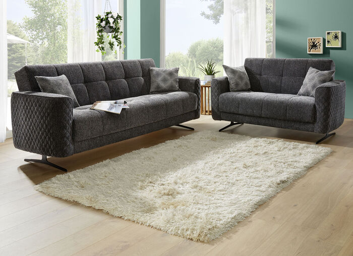 Polstermöbel mit Bettfunktion und Dekokissen ANTHRAZIT