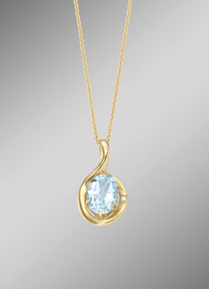 Schicker Anh&auml;nger mit echt Aquamarin und Erbskette 