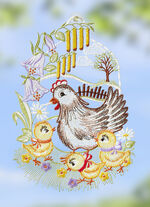 Fensterbild Familie Huhn aus Plauener Spitze 