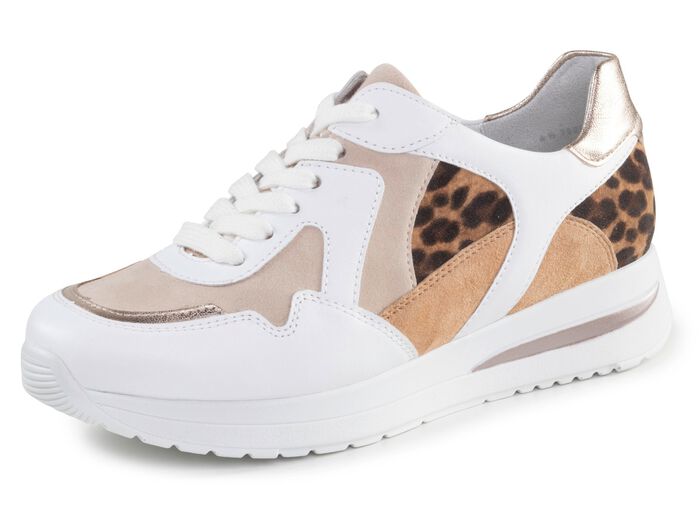 ELENA EDEN Sneaker mit Leo-Print und Metallic-Bes&auml;tzen WEISS-BEIGE-BRAUN