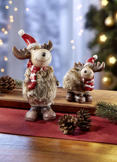 Deko-Elch mit flauschigen Kunstfell-Körper, 2er-Set 
