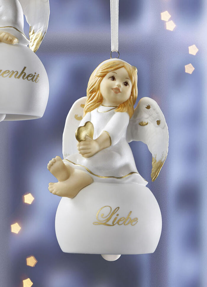Glöckchen-Aufhänger mit Engelchen WEISS-GOLD