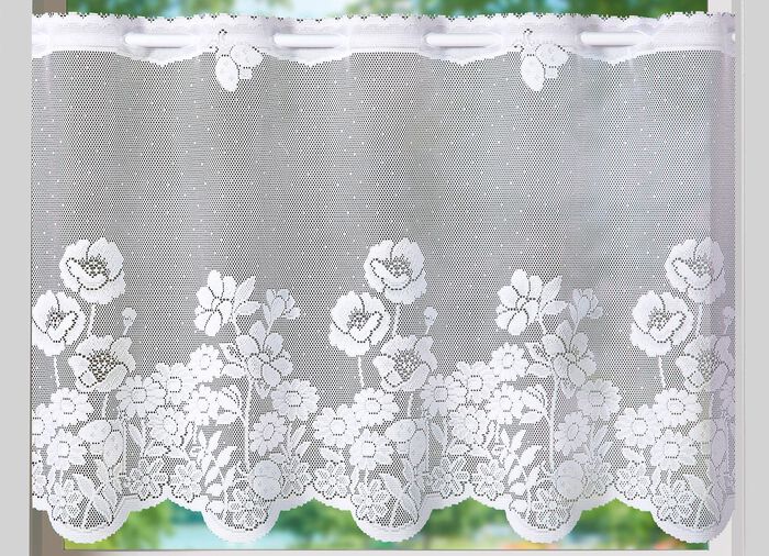 Kurzstore Blumenwiese mit Stangendurchzug WEISS