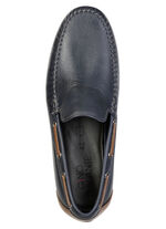 GINO GALANTE, klassische Herren-Slipper, mit Lederdurchzügen MARINE-COGNAC