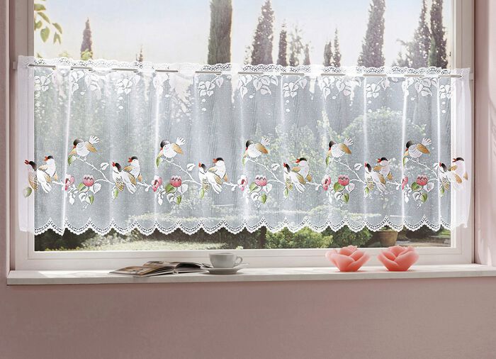 Romantische Fenster- und Türdekoration mit Stangendurchzug WEISS-BUNT