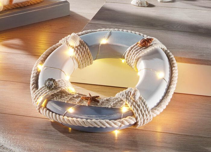 Maritime LED-Dekoration aus Holz WEISS-BLAU