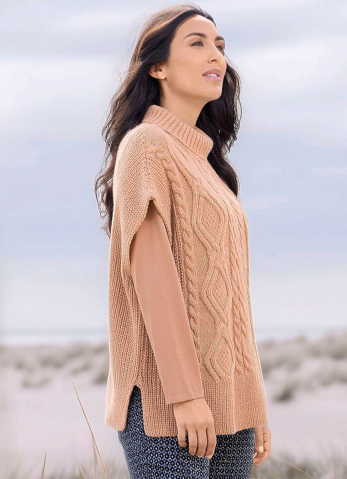 Pullunder in Perlfang mit Zopfmuster CAMEL