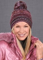 Grobstrick-M&uuml;tze mit Woll-Bommel BORDEAUX-ROSA