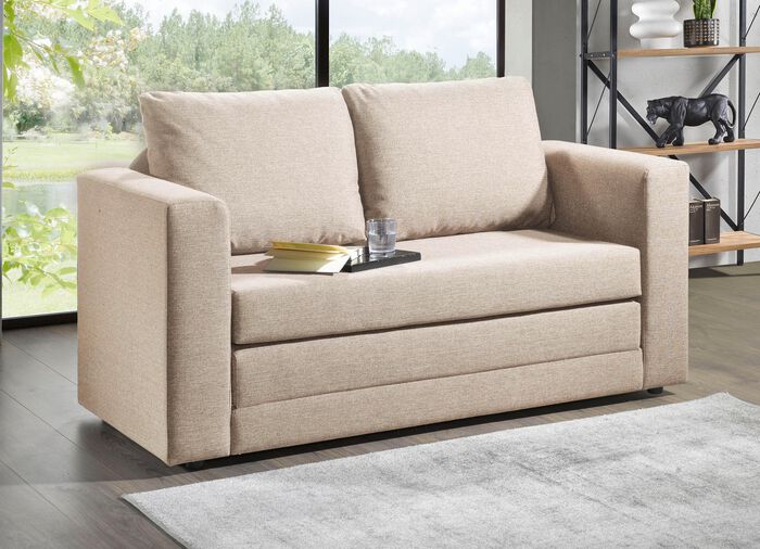 Schlafsofa mit 2 gro&szlig;en, weichen R&uuml;ckenkissen BEIGE